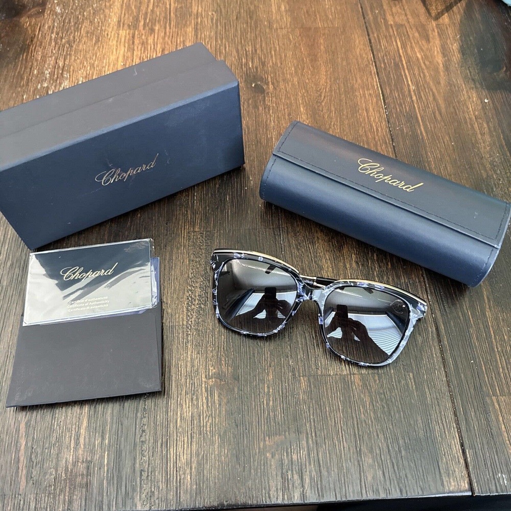 Chopard SCH262S 57[]18 0AL2 140 Womens Cateye Polarized Sunglasses in Blue White